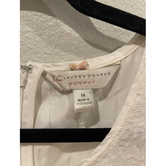 LC LAUREN CONRAD Runway Sequin Trapeze Sleeveless Antique White Mini Dress - Picture 3 of 5
